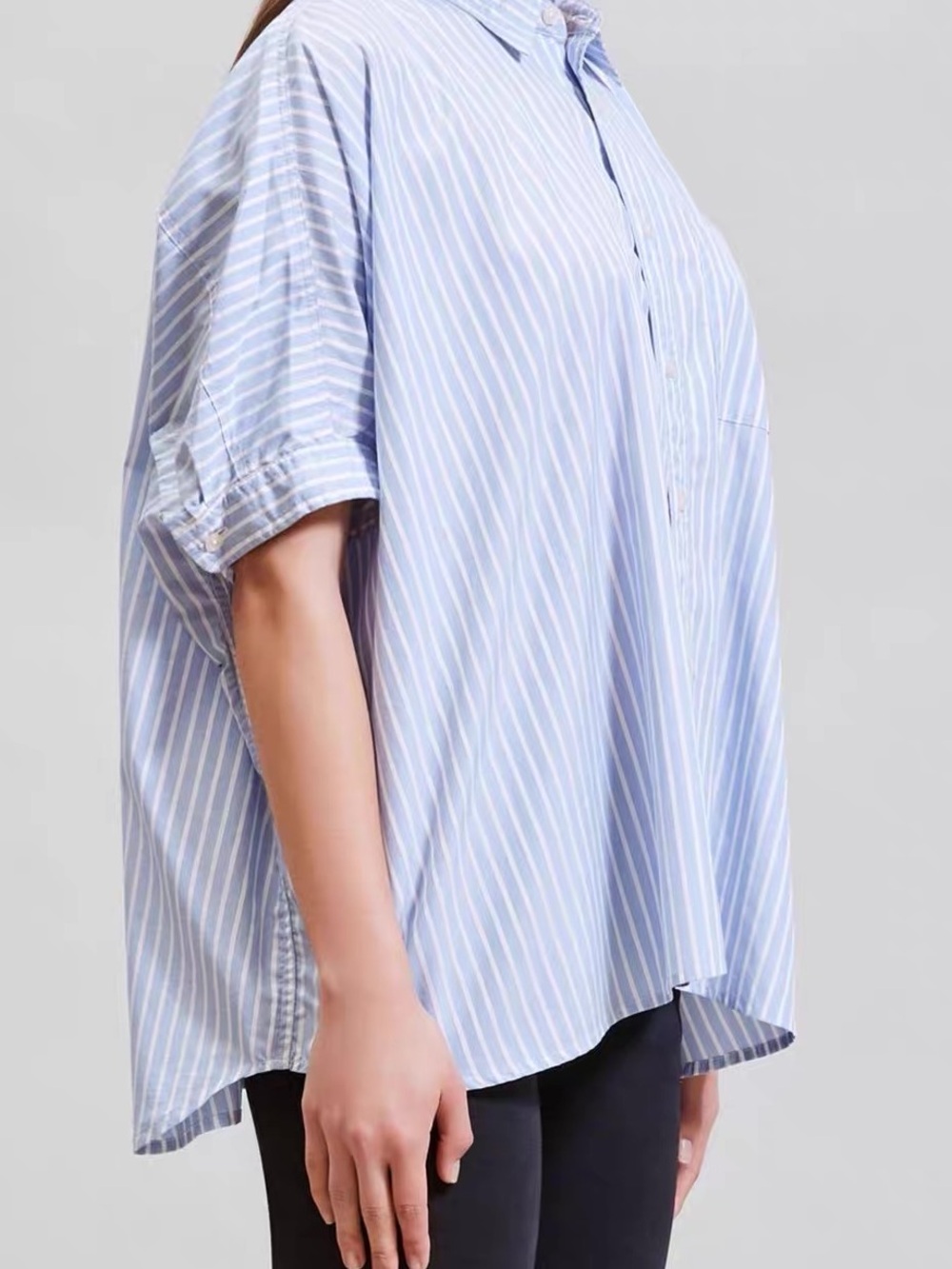 R13 Stripe Oversize Boxy Button-Up Shirt Light Blue Stripe, XS - Picture 4 of 8